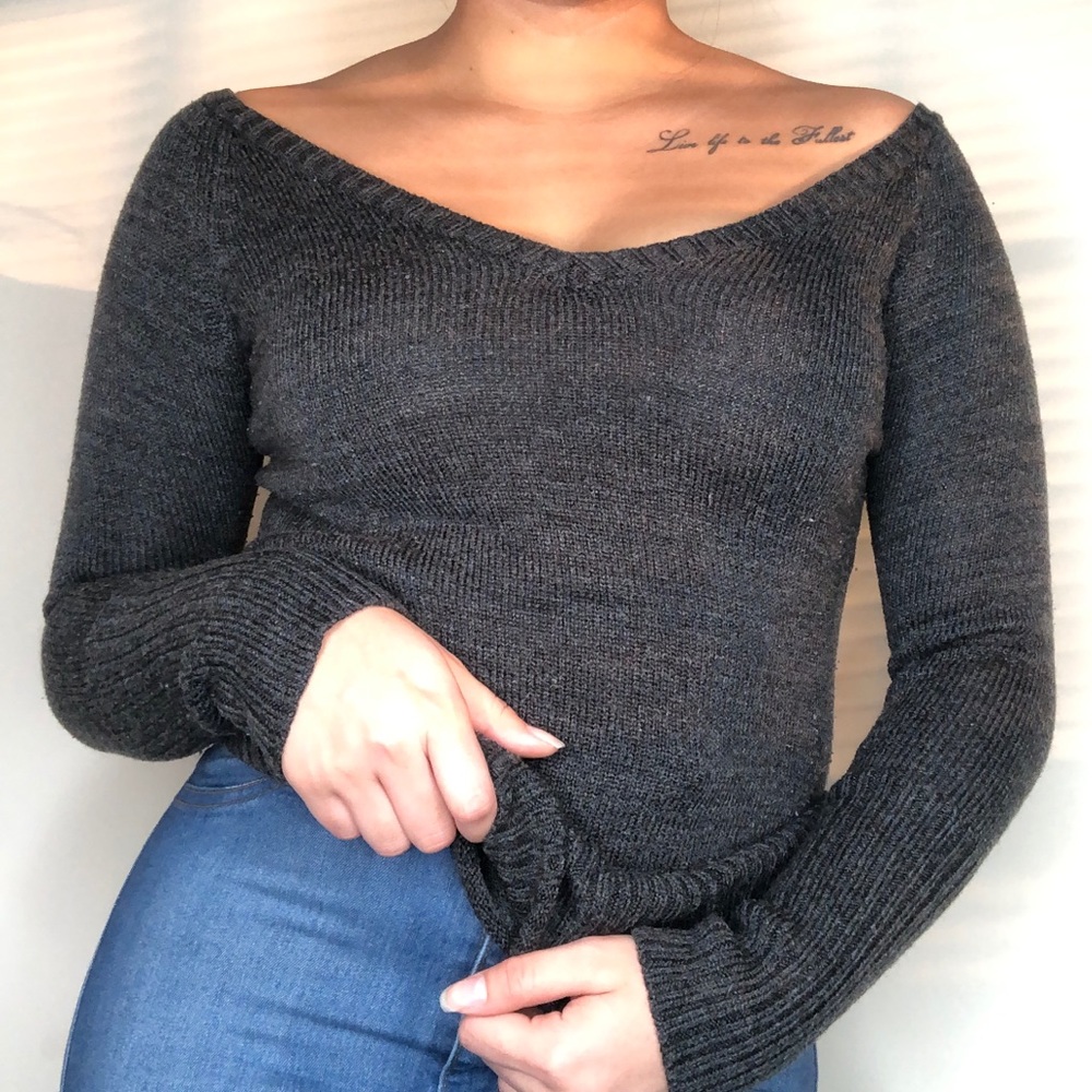 Off The Shoulder Dark Grey Sweater